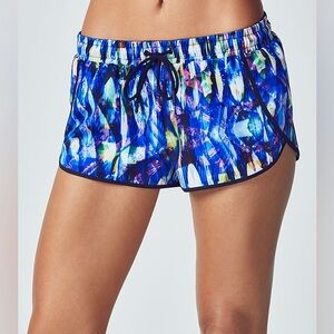 Fabletics Vibrant Blue Multi-color Abstract Brushstroke Athletic Shorts Size S